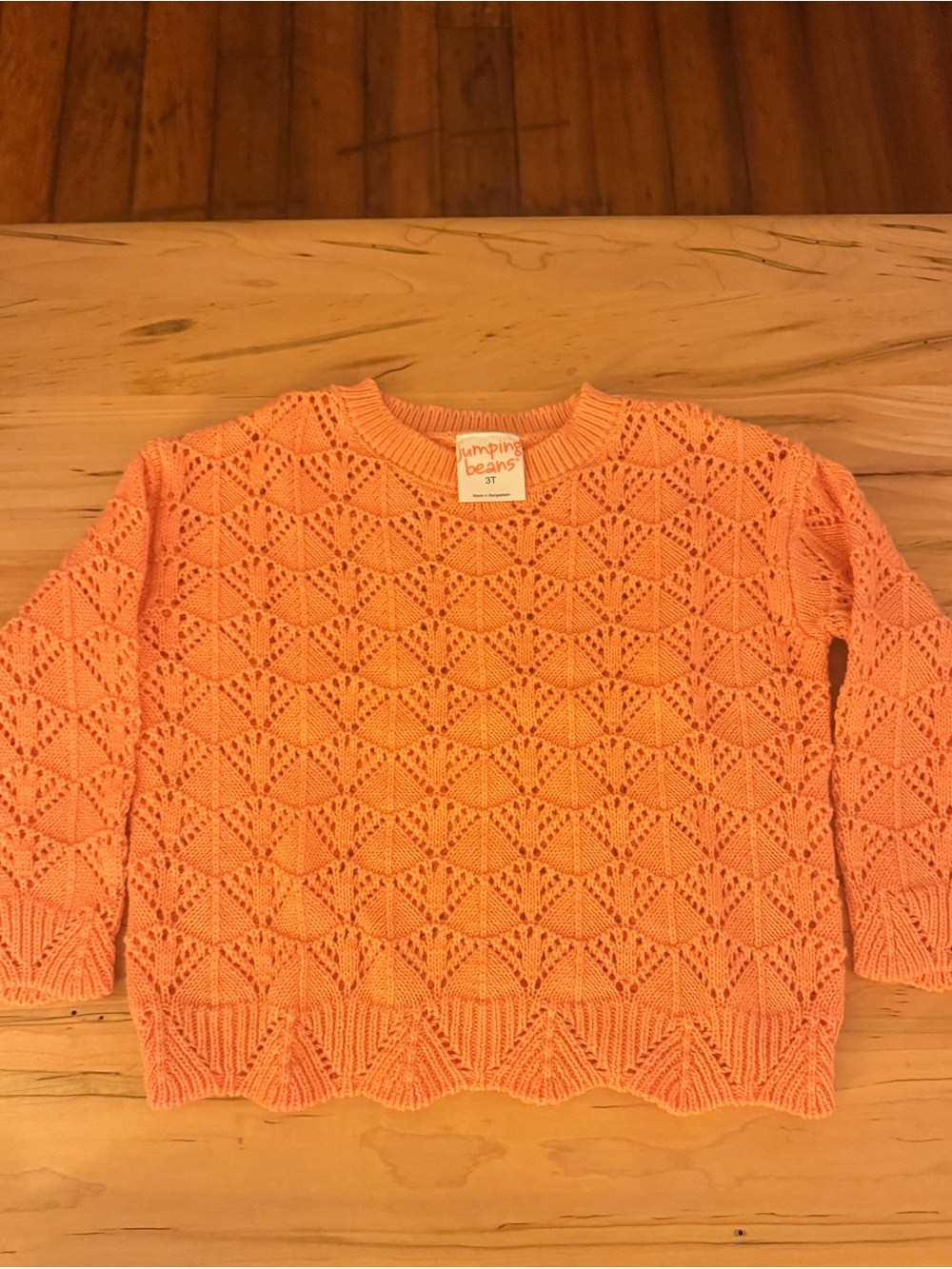 Jumping Beans Peach Open-Knit Crewneck Sweater - Kids